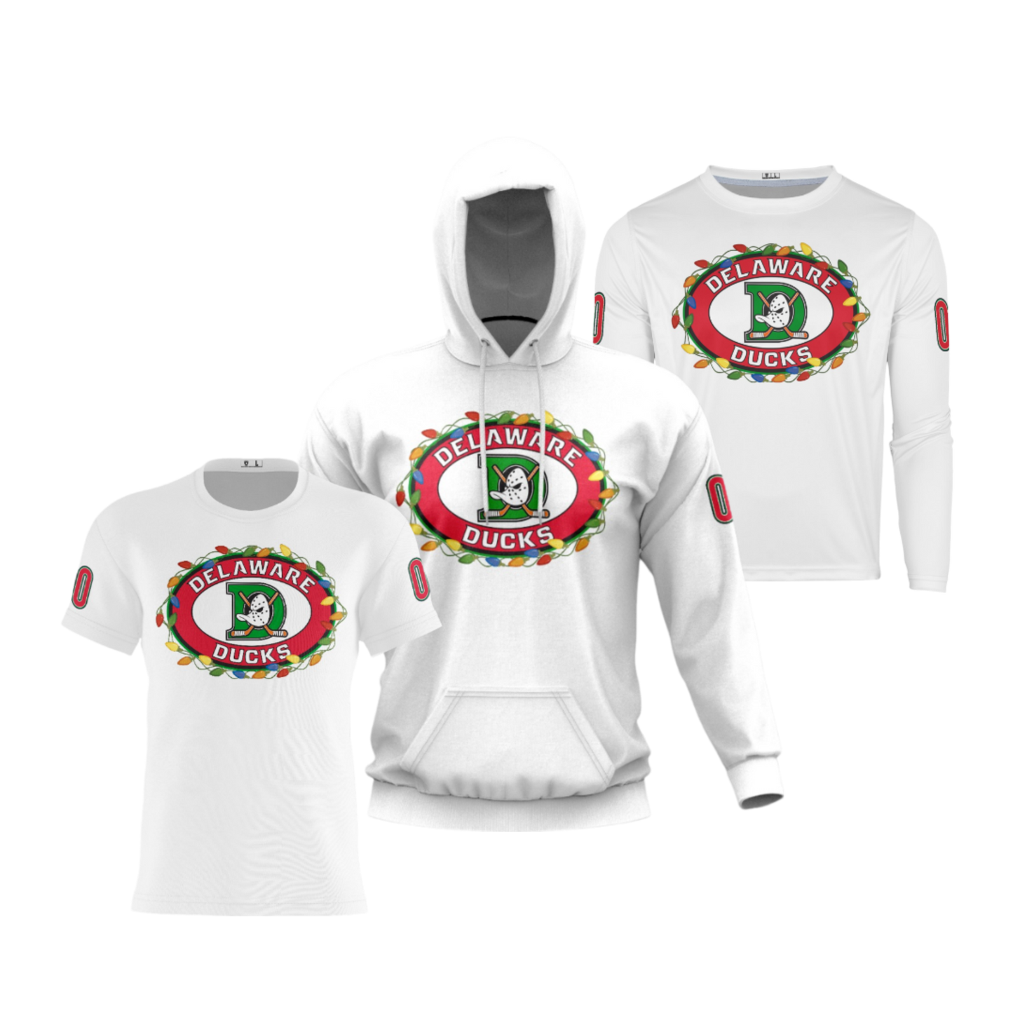 Delaware Ducks Performance Dri Tech Apparel ~ Holiday Lights {Solid White}