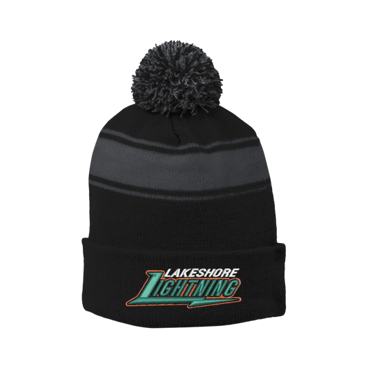 Lakeshore Sport-Tek® Stripe Pom Beanie ~ Black/Charcoal