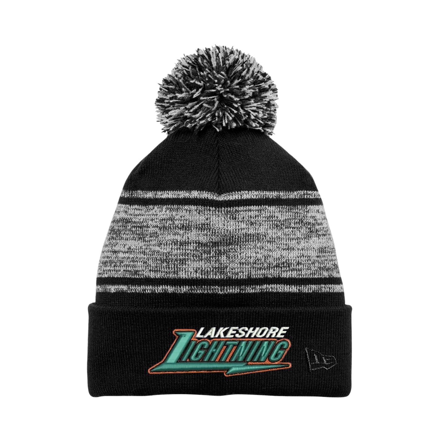 Lakeshore New Era Knit Pom Beanie ~ Black/Heathered Charcoal