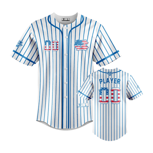 Caroline North ***All-Stars 2026*** Full-Button Down Game Day Jersey ~ White Pinstripes