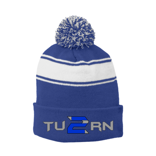 TU2RN Sport-Tek® Stripe Pom Beanie ~ Royal/White