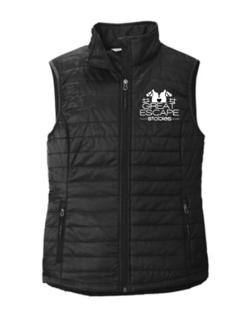 Great Escape Embroidered Ladies Packable Puffy Vest ~ Black